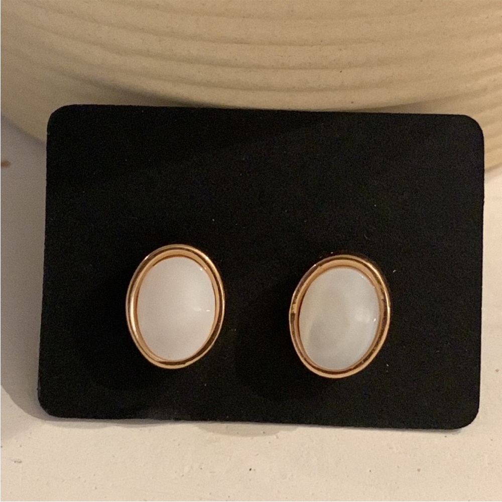White and Gold Stud Earrings